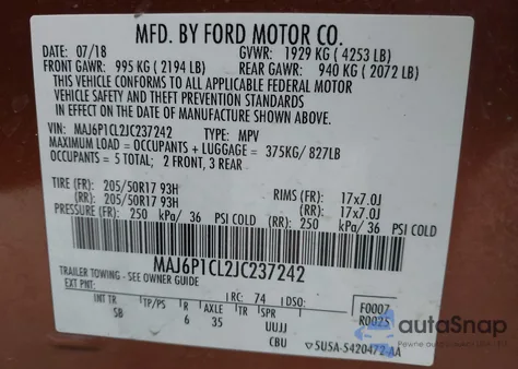 2018 Ford Ecosport Ses from USA, damaged, VIN MAJ6P1CL2JC237242